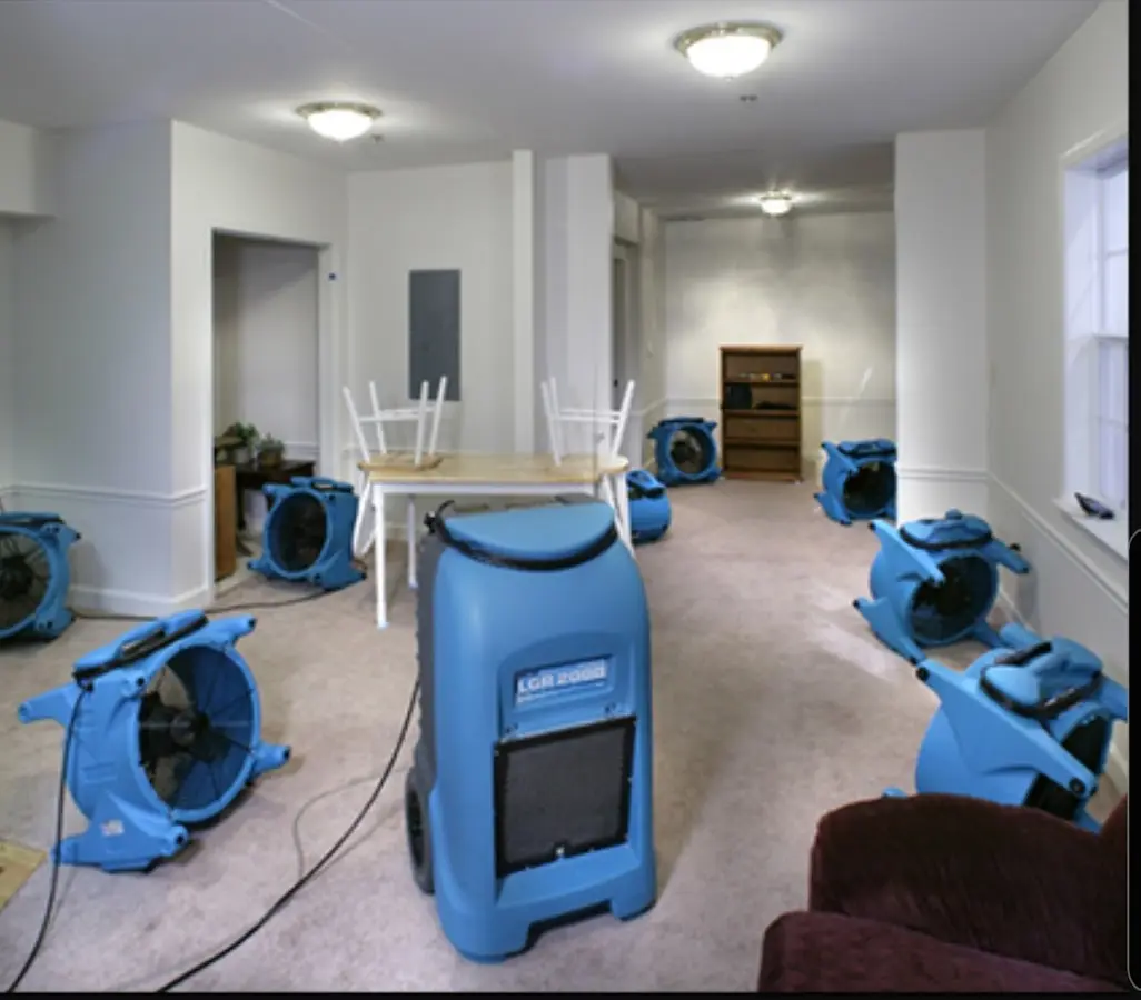 Air movers and dehumidifier setup for Water Damage Restoration in Huntington Woods